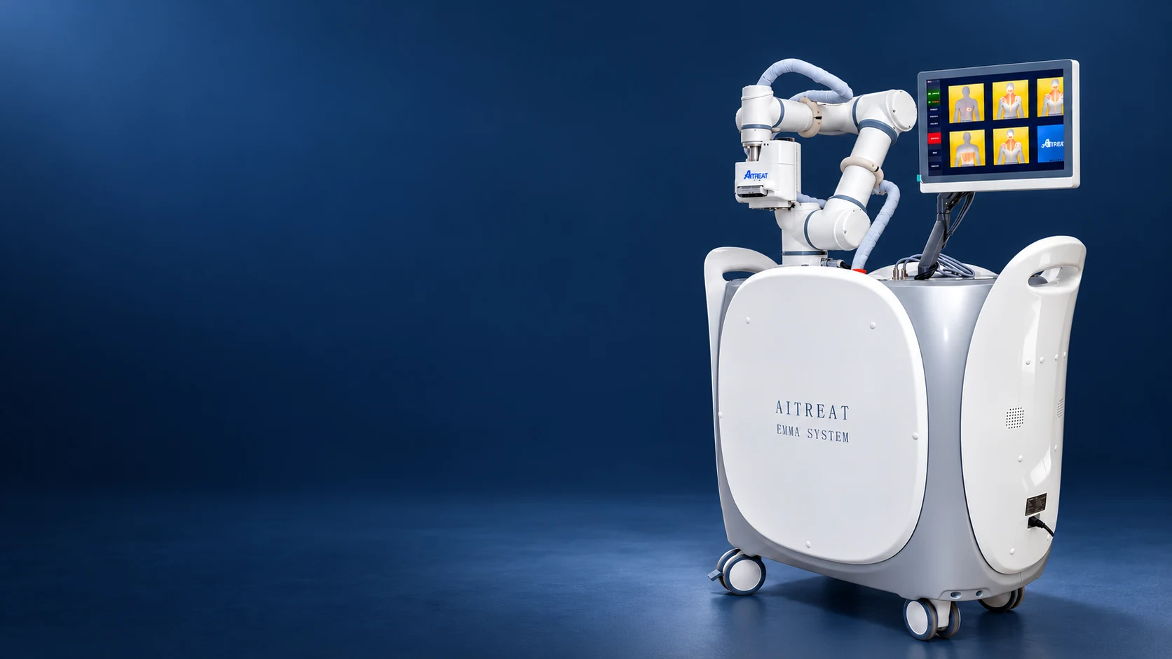 EMMA robotic therapy system against a dark blue background